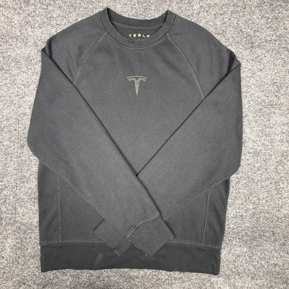 Tesla Motors Official Crewneck Sweatshirt Gray Fleece Pullover Logo Mens Small